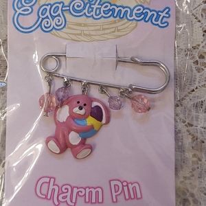 Cute Easter Brooch or Pin Pink Bunny Charm with Beads